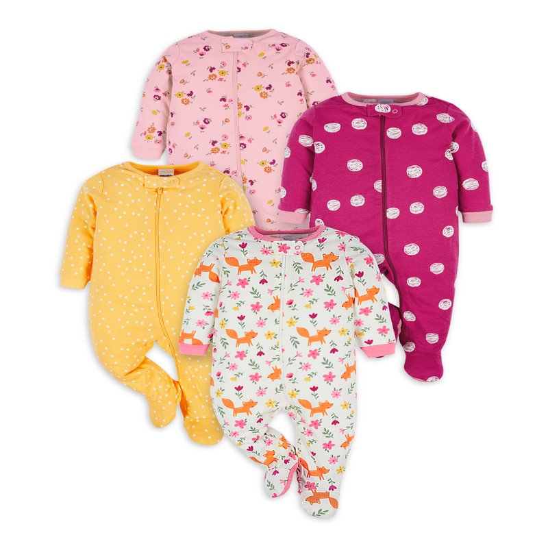 Brand Baby Girl Sleep 'n Play Footed Pajamas, 4-Pack (Newborn - 6/9M)