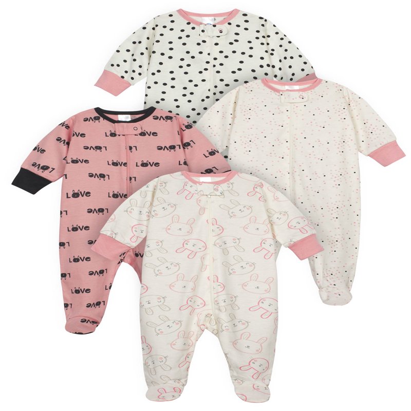 Brand Baby Girl Sleep 'n Play Footed Pajamas, 4-Pack (Newborn - 6/9M)