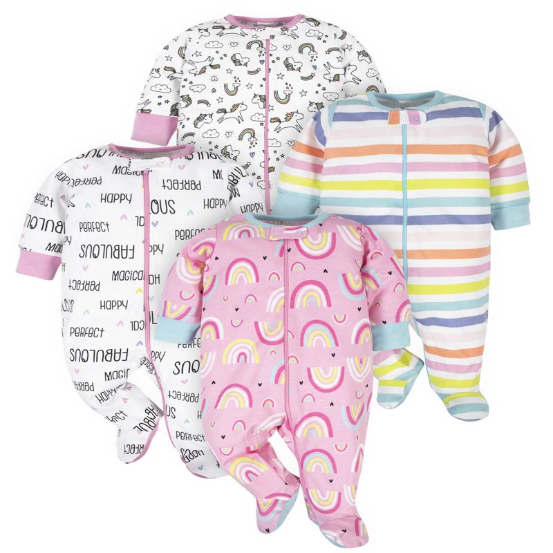 Brand Baby Girl Sleep 'n Play Footed Pajamas, 4-Pack (Newborn - 6/9M)