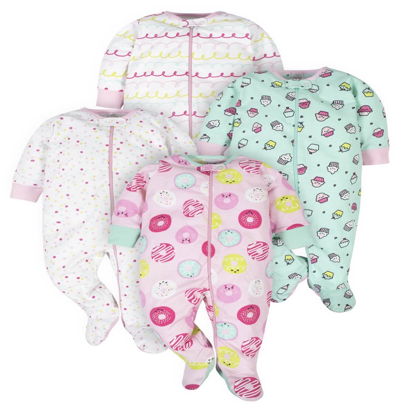 Brand Baby Girl Sleep 'n Play Footed Pajamas, 4-Pack (Newborn - 6/9M)