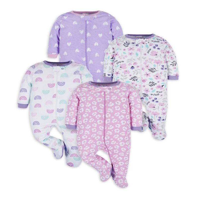 Brand Baby Girl Sleep 'n Play Footed Pajamas, 4-Pack (Newborn - 6/9M)