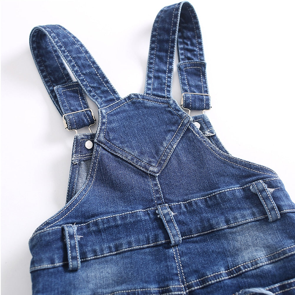 KIDSCOOL SPACE Baby Children Toddler Girls Boys Overalls Ripped Adjustable Straps Denim Jeans Pants