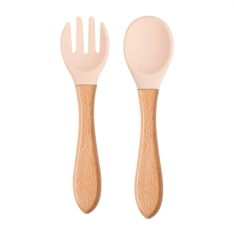 Baby Wooden Spoon Silicone Wooden Baby Feeding Spoon Organic Soft Tip Spoon BPA Free Food Grade Material Handle Toddlers Gifts