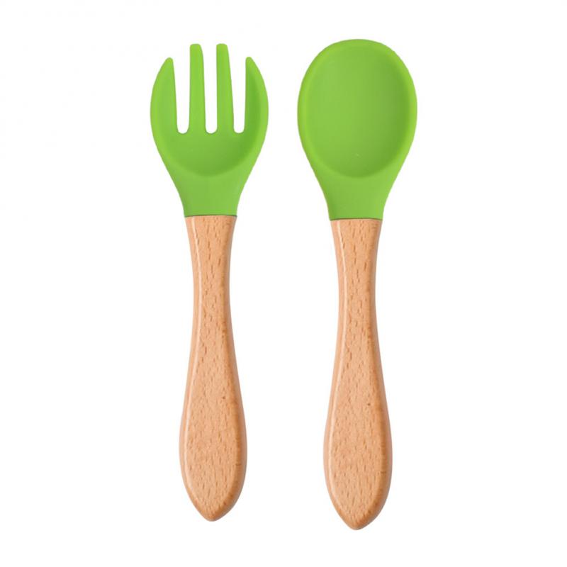 Baby Wooden Spoon Silicone Wooden Baby Feeding Spoon Organic Soft Tip Spoon BPA Free Food Grade Material Handle Toddlers Gifts