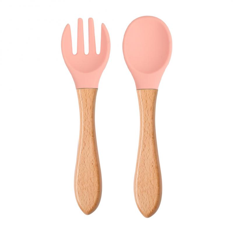 Baby Wooden Spoon Silicone Wooden Baby Feeding Spoon Organic Soft Tip Spoon BPA Free Food Grade Material Handle Toddlers Gifts