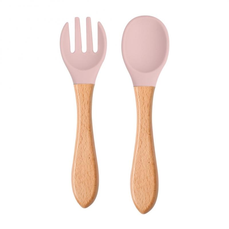 Baby Wooden Spoon Silicone Wooden Baby Feeding Spoon Organic Soft Tip Spoon BPA Free Food Grade Material Handle Toddlers Gifts