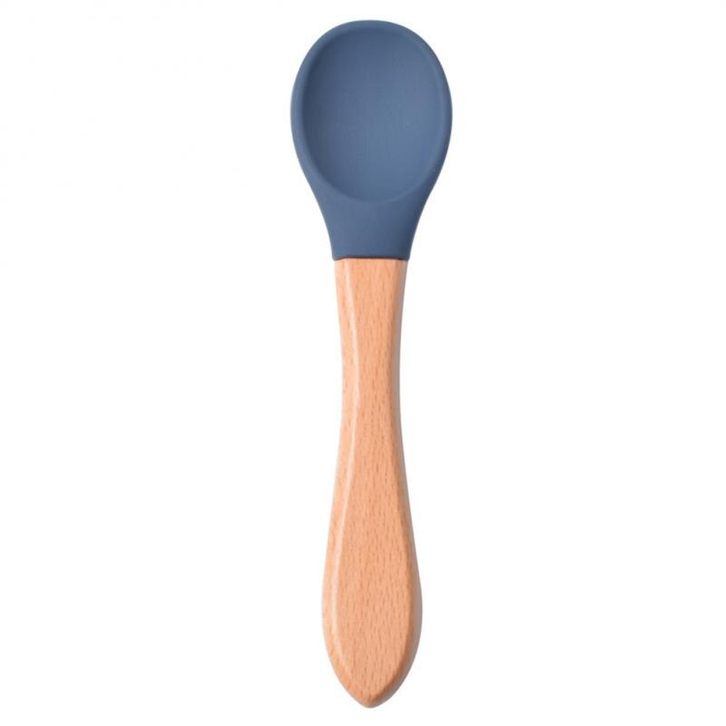 Baby Wooden Spoon Silicone Wooden Baby Feeding Spoon Organic Soft Tip Spoon BPA Free Food Grade Material Handle Toddlers Gifts