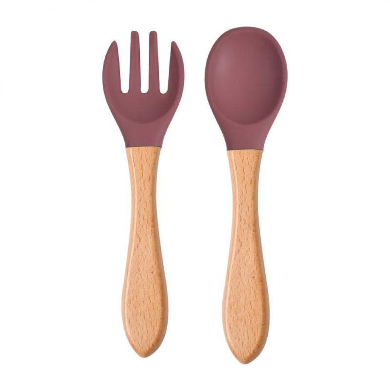 Baby Wooden Spoon Silicone Wooden Baby Feeding Spoon Organic Soft Tip Spoon BPA Free Food Grade Material Handle Toddlers Gifts