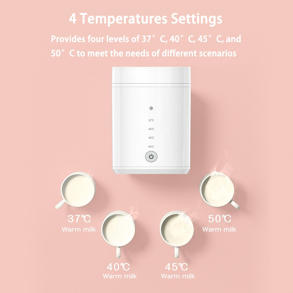 Portable Baby Milk Bottle Warmer Wireless Milk Heater Defrosting Heating Dual Modes 4 Levels Temperature for Travel Outdoor Use