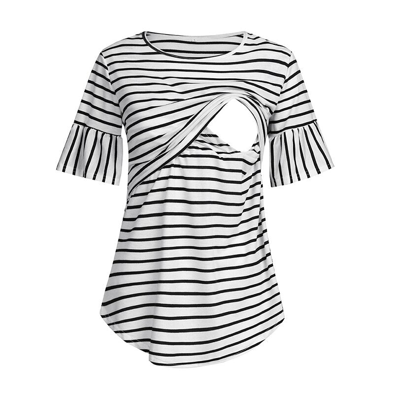 Pregnancy Clothes Maternity Clothing T-shirt Pregnant Women Breastffeeding Tee Nursing Tops Striped Tshirt Short Sleeve T-shirt