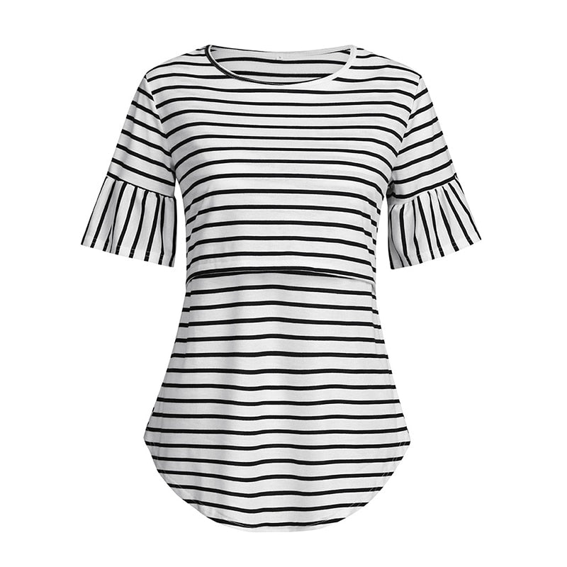 Pregnancy Clothes Maternity Clothing T-shirt Pregnant Women Breastffeeding Tee Nursing Tops Striped Tshirt Short Sleeve T-shirt