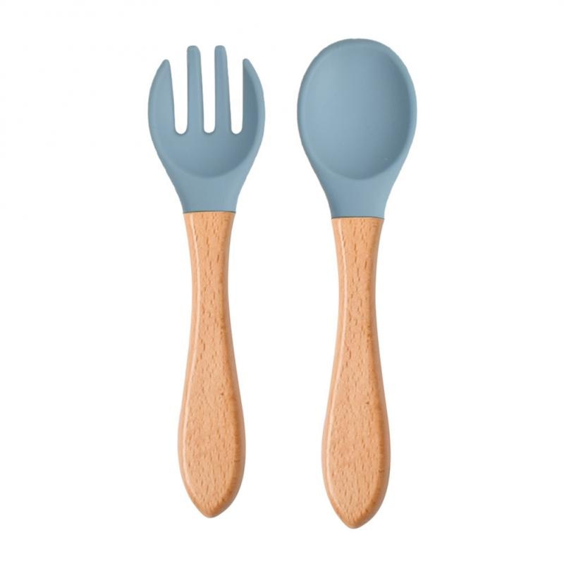 Baby Wooden Spoon Silicone Wooden Baby Feeding Spoon Organic Soft Tip Spoon BPA Free Food Grade Material Handle Toddlers Gifts