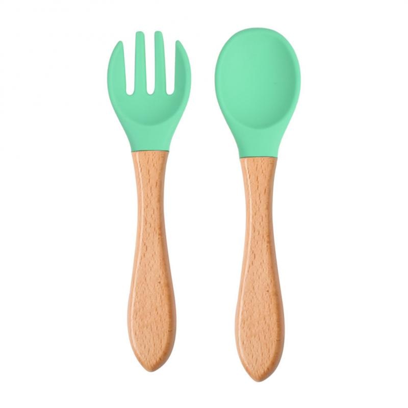 Baby Wooden Spoon Silicone Wooden Baby Feeding Spoon Organic Soft Tip Spoon BPA Free Food Grade Material Handle Toddlers Gifts