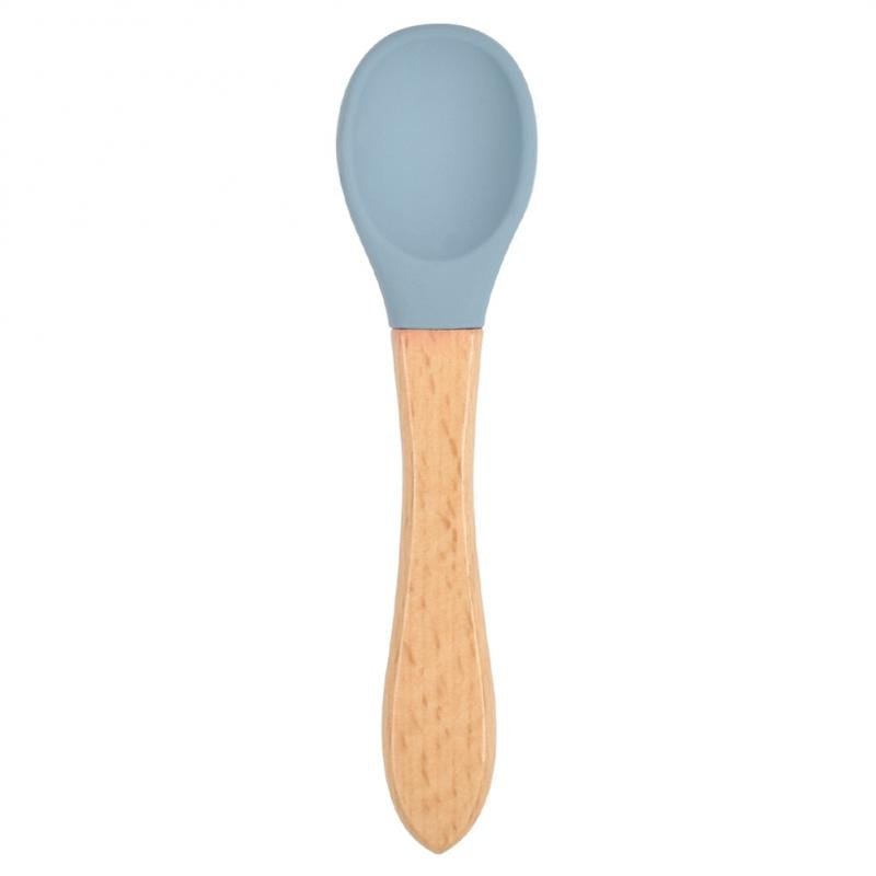 Baby Wooden Spoon Silicone Wooden Baby Feeding Spoon Organic Soft Tip Spoon BPA Free Food Grade Material Handle Toddlers Gifts