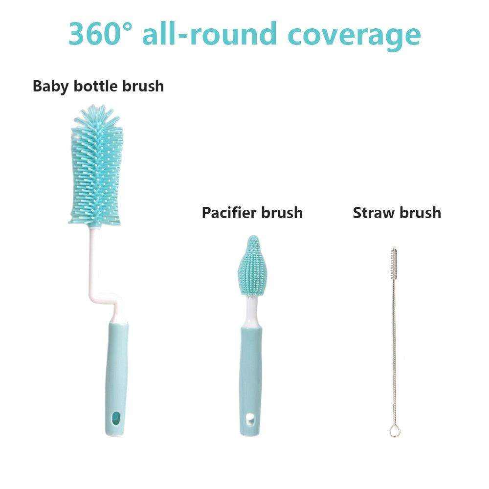 Silicone Bottle Cleaning Brush Baby Pacifier Straw Scrubber Small Brush 360 Degree Glass Cup Washing Kitchen Cleaning Tool Set