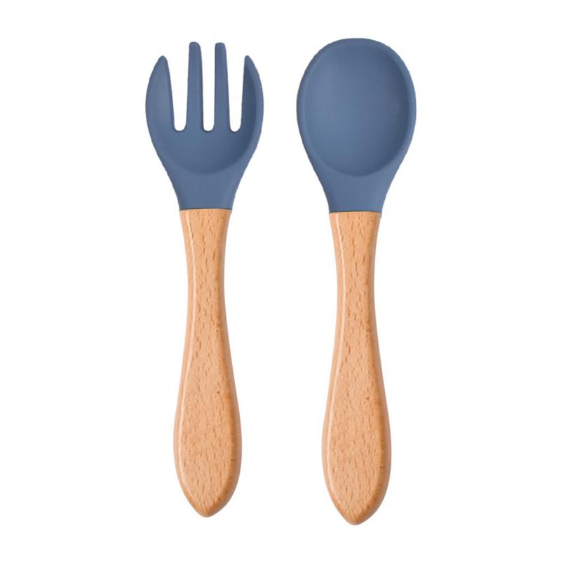 Baby Wooden Spoon Silicone Wooden Baby Feeding Spoon Organic Soft Tip Spoon BPA Free Food Grade Material Handle Toddlers Gifts