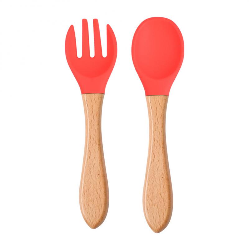 Baby Wooden Spoon Silicone Wooden Baby Feeding Spoon Organic Soft Tip Spoon BPA Free Food Grade Material Handle Toddlers Gifts