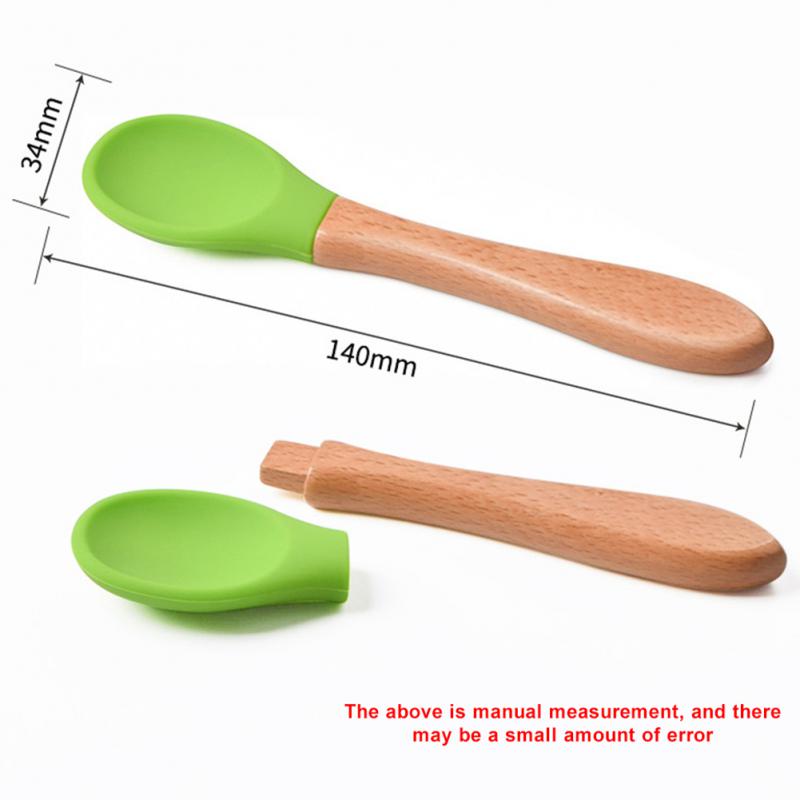 Baby Wooden Spoon Silicone Wooden Baby Feeding Spoon Organic Soft Tip Spoon BPA Free Food Grade Material Handle Toddlers Gifts