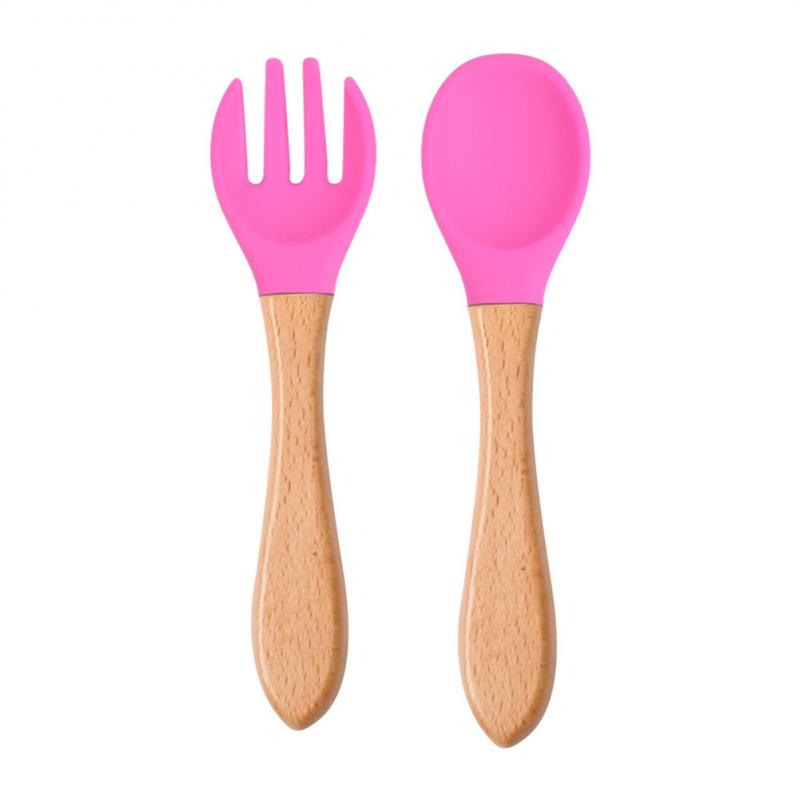 Baby Wooden Spoon Silicone Wooden Baby Feeding Spoon Organic Soft Tip Spoon BPA Free Food Grade Material Handle Toddlers Gifts