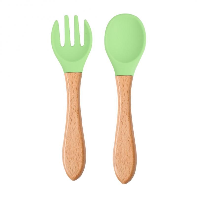 Baby Wooden Spoon Silicone Wooden Baby Feeding Spoon Organic Soft Tip Spoon BPA Free Food Grade Material Handle Toddlers Gifts