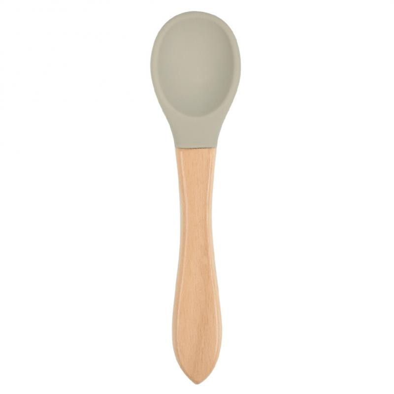 Baby Wooden Spoon Silicone Wooden Baby Feeding Spoon Organic Soft Tip Spoon BPA Free Food Grade Material Handle Toddlers Gifts