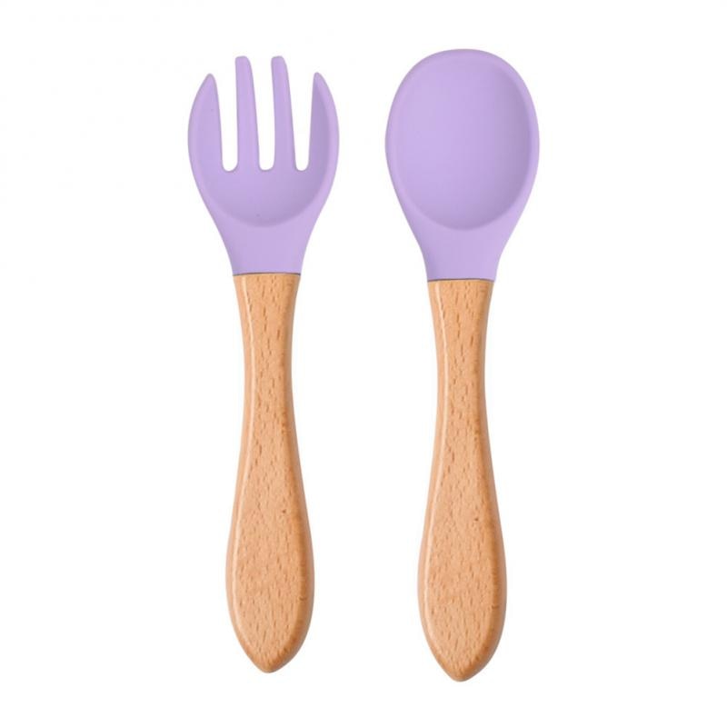 Baby Wooden Spoon Silicone Wooden Baby Feeding Spoon Organic Soft Tip Spoon BPA Free Food Grade Material Handle Toddlers Gifts