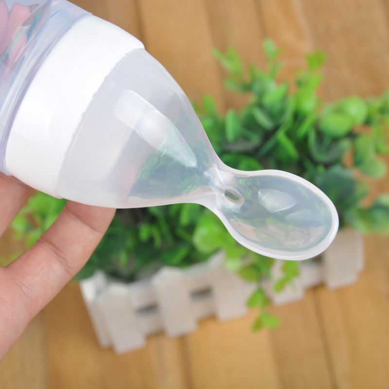 Newborn Baby Squeezing Feeding Bottle Silicone Training Rice Spoon Infant Cereal Food Supplement Feeder Safe Tableware Tools