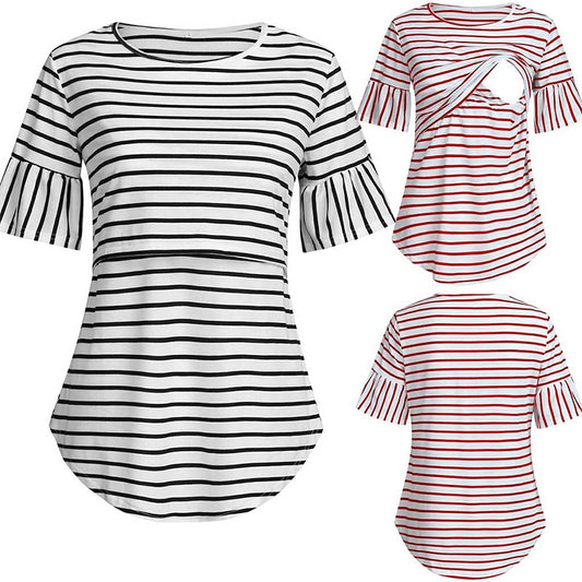 Pregnancy Clothes Maternity Clothing T-shirt Pregnant Women Breastffeeding Tee Nursing Tops Striped Tshirt Short Sleeve T-shirt