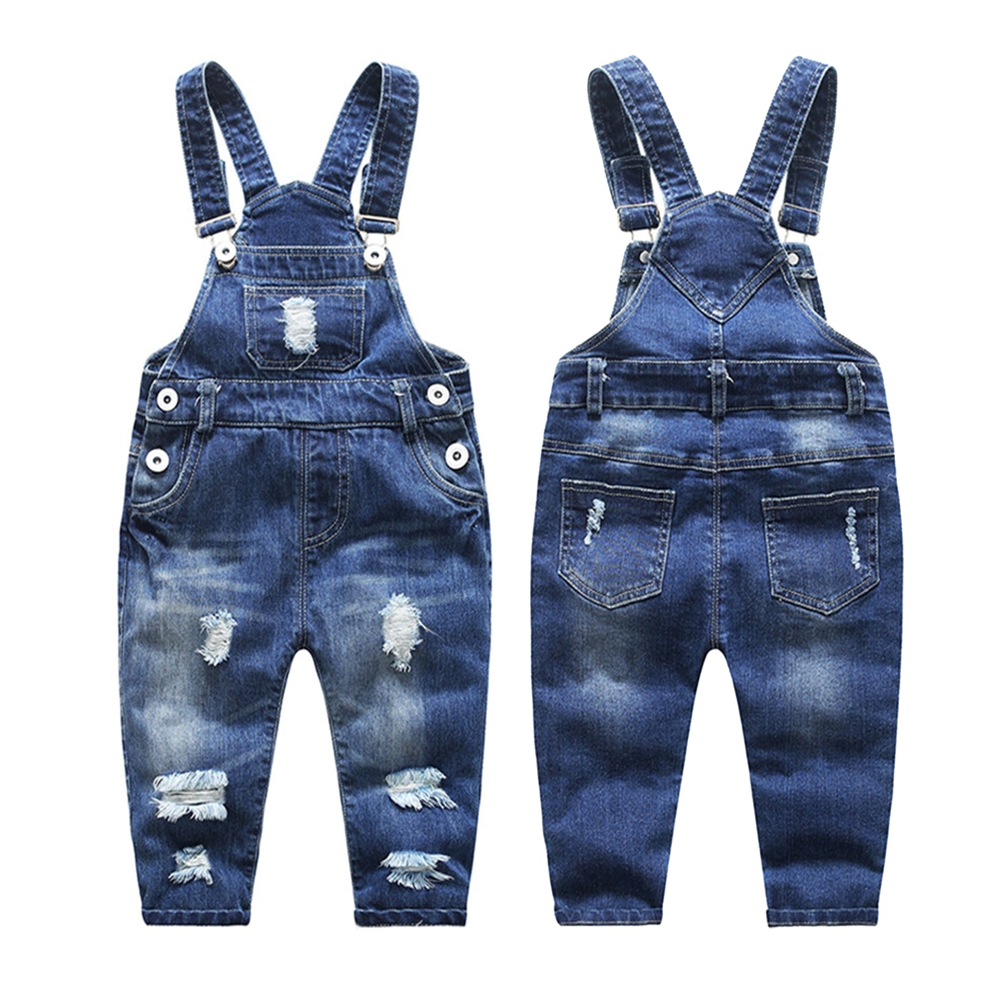 KIDSCOOL SPACE Baby Children Toddler Girls Boys Overalls Ripped Adjustable Straps Denim Jeans Pants